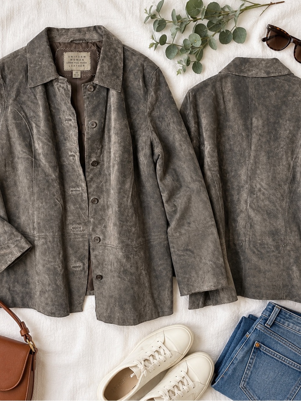 Uniform Woman John Paul Richard Genuine Leather Jacket Gray Size 20 Button Front
